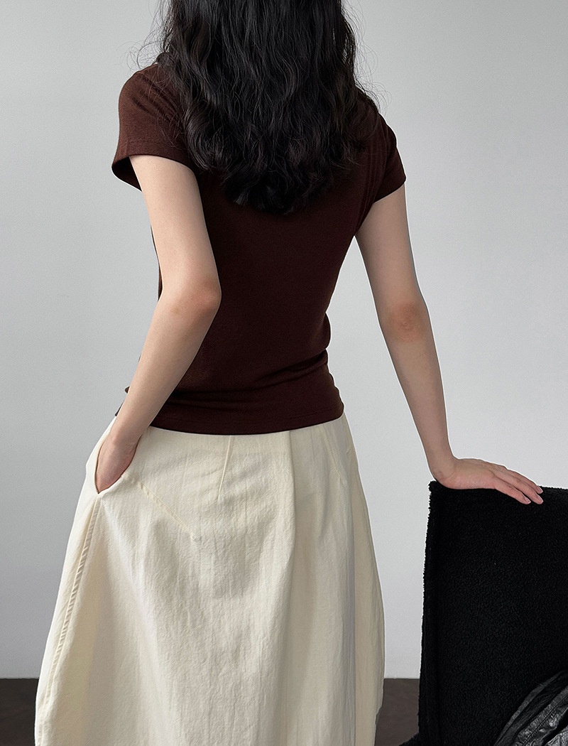 Short sleeve summer tops U-neck T-shirt for women