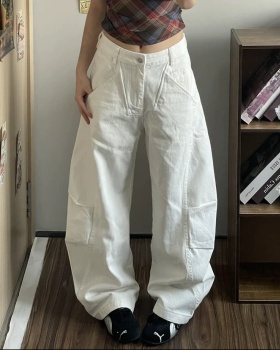 White arc wide leg pants loose Korean style pants for women
