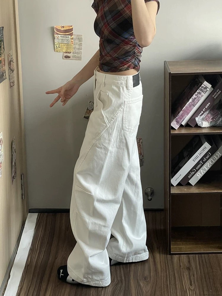 White arc wide leg pants loose Korean style pants for women