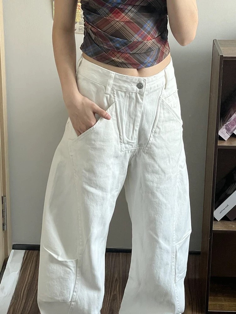 White arc wide leg pants loose Korean style pants for women