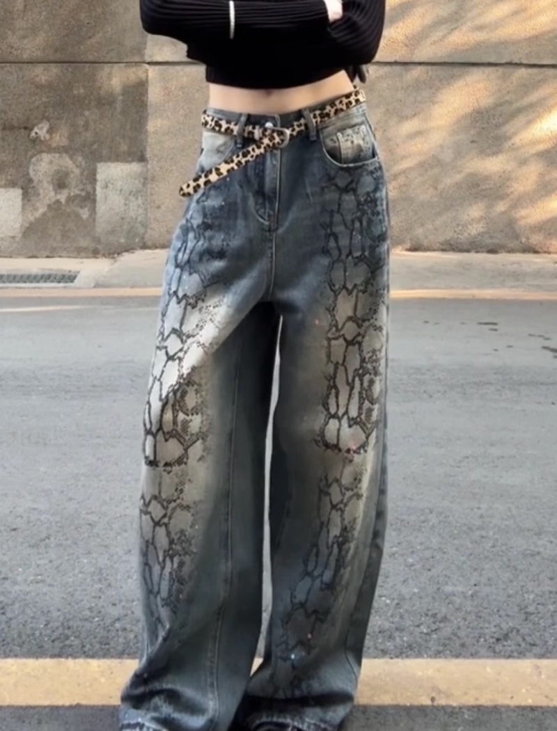 Hot stamping wide leg long pants retro jeans
