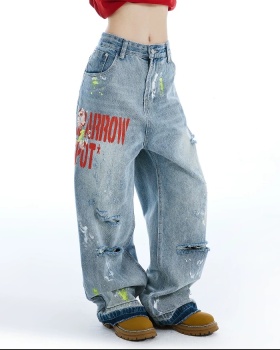 Wide leg loose jeans American style long pants