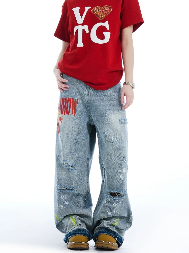Wide leg loose jeans American style long pants