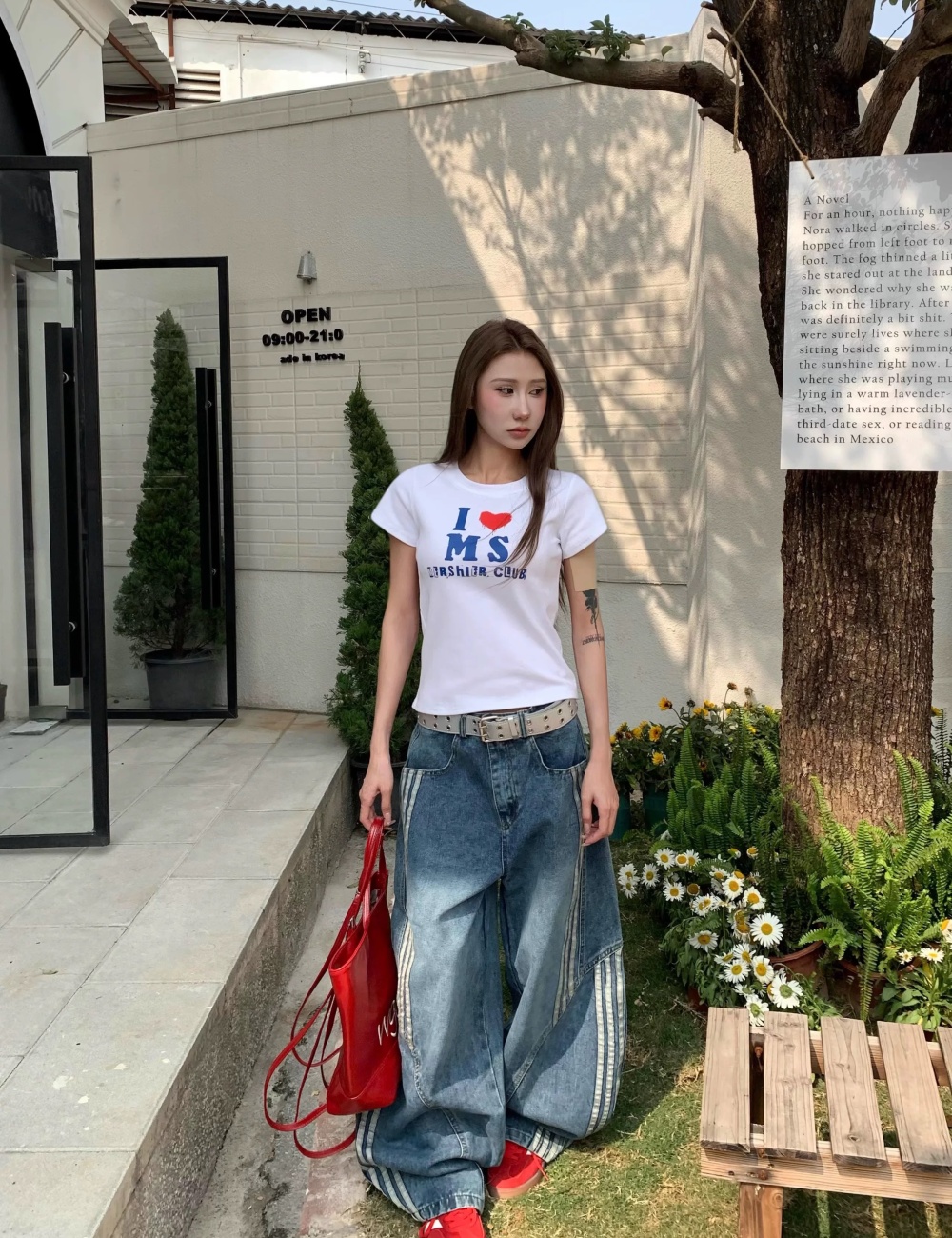 Stripe wide leg street washed straight pants retro jeans