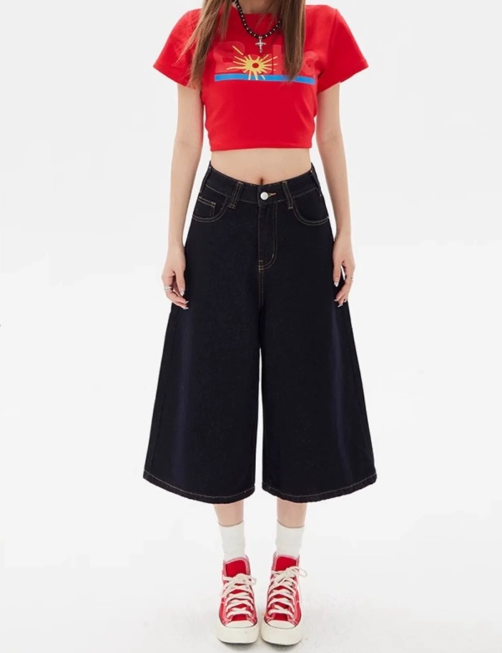 Straight slim shorts Korean style cropped pants for women