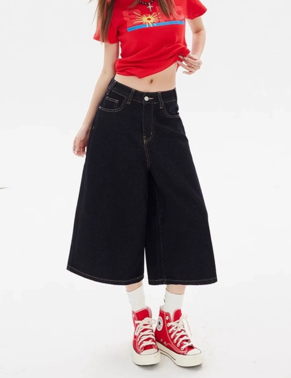 Straight slim shorts Korean style cropped pants for women