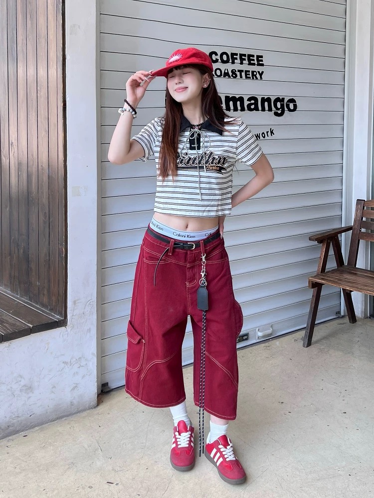 All-match Casual cropped pants retro loose jeans for women