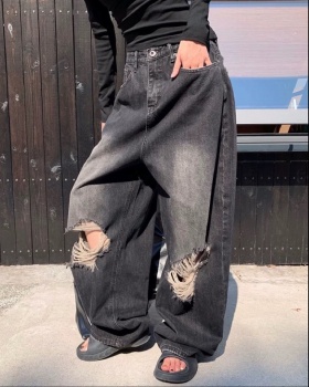 Korean style wide leg long pants straight jeans for women