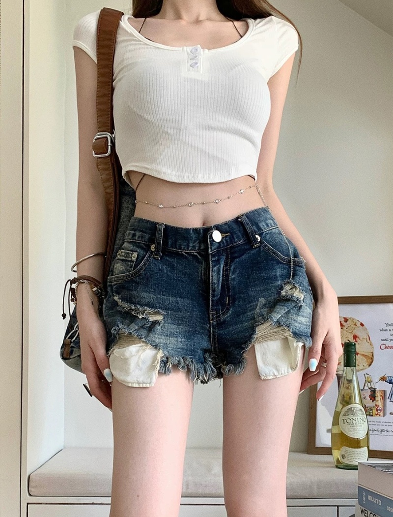 Slim low-waist shorts retro short jeans for women