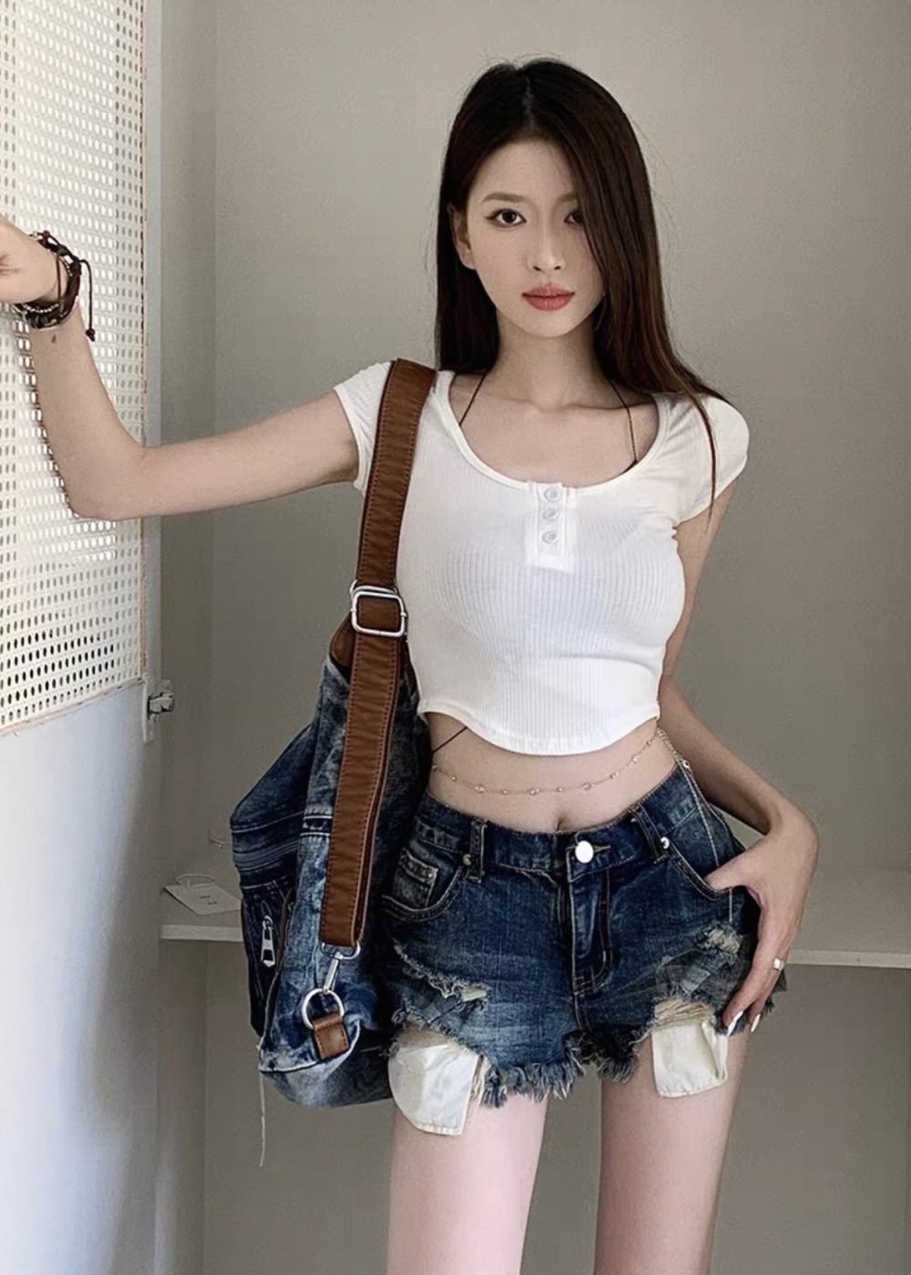 Slim low-waist shorts retro short jeans for women