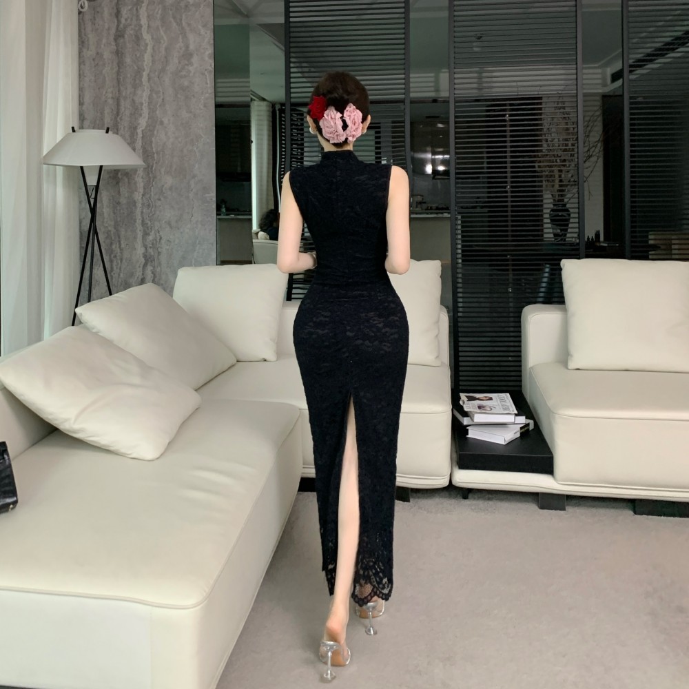 Chinese style retro cheongsam embroidery flowers dress