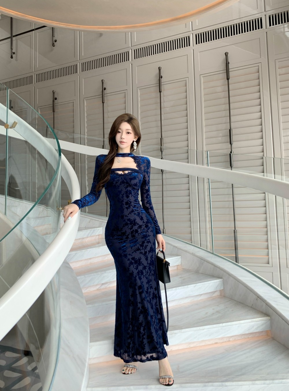 Sexy package hip lace pinched waist dress