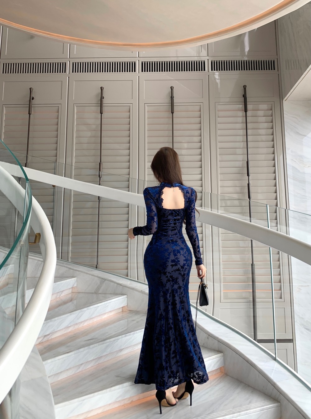 Sexy package hip lace pinched waist dress