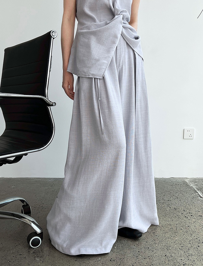 Flax wide leg pants V-neck vest a set for women