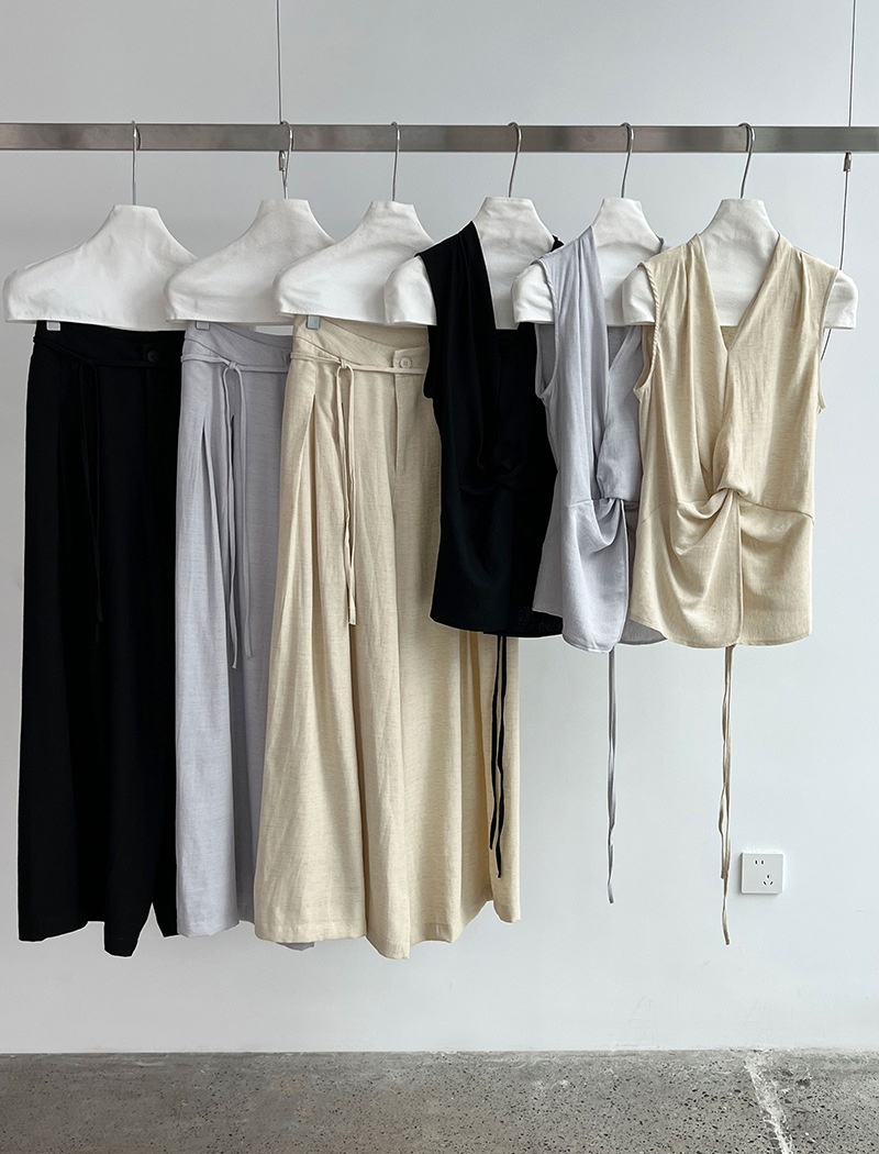 Flax wide leg pants V-neck vest a set for women