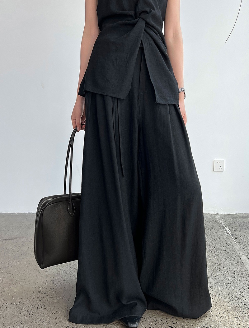 Flax wide leg pants V-neck vest a set for women