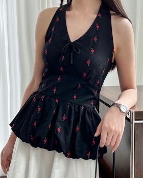 Halter floral small shirt embroidery sweet vest for women