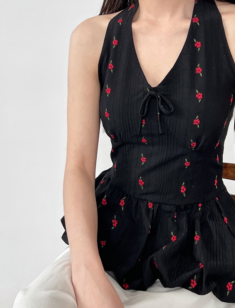 Halter floral small shirt embroidery sweet vest for women