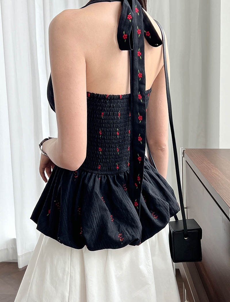 Halter floral small shirt embroidery sweet vest for women