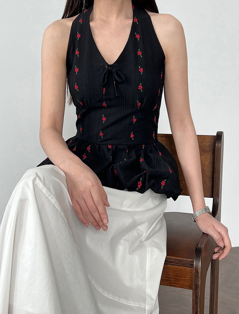Halter floral small shirt embroidery sweet vest for women
