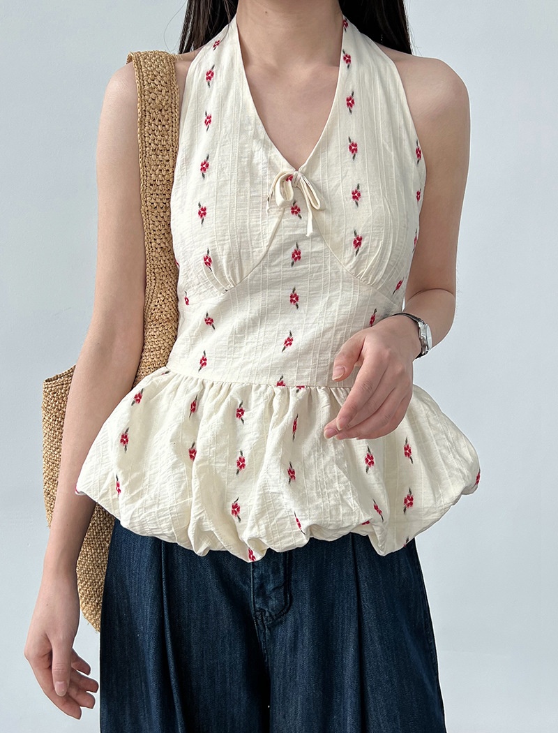 Halter floral small shirt embroidery sweet vest for women