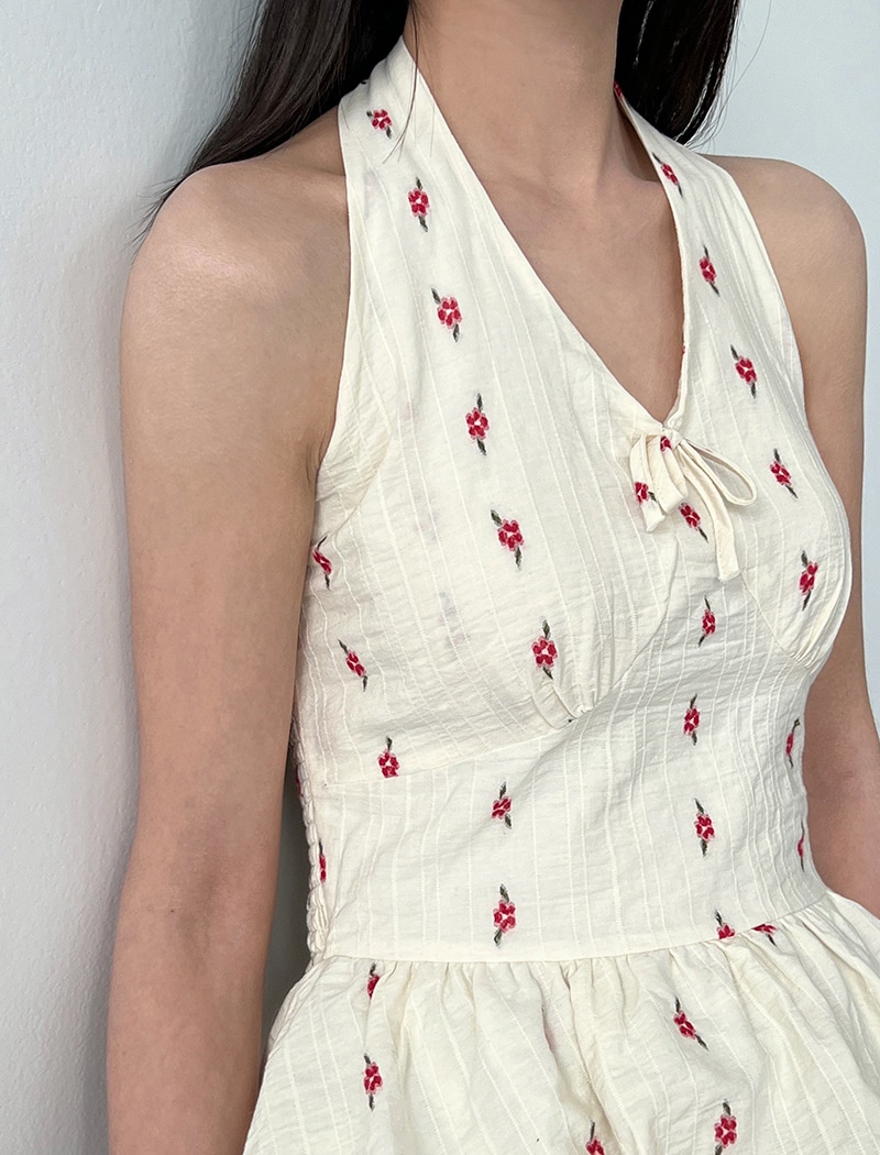 Halter floral small shirt embroidery sweet vest for women