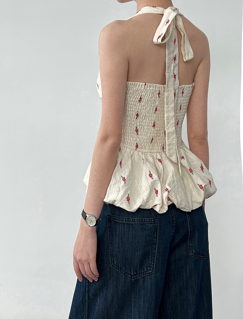 Halter floral small shirt embroidery sweet vest for women