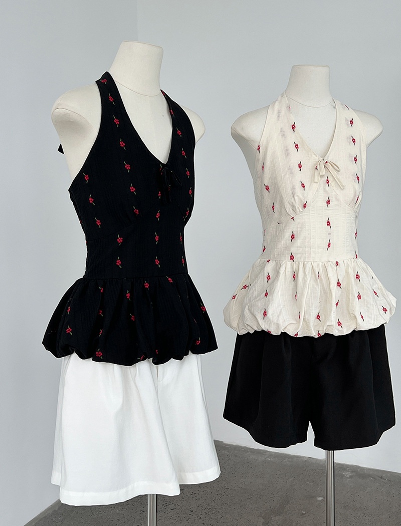 Halter floral small shirt embroidery sweet vest for women