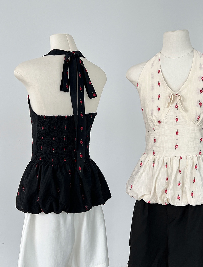 Halter floral small shirt embroidery sweet vest for women