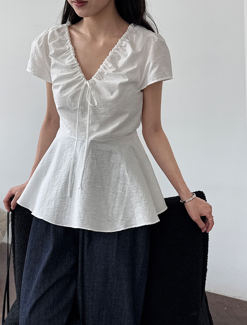 V-neck frenum tops summer shirt for women