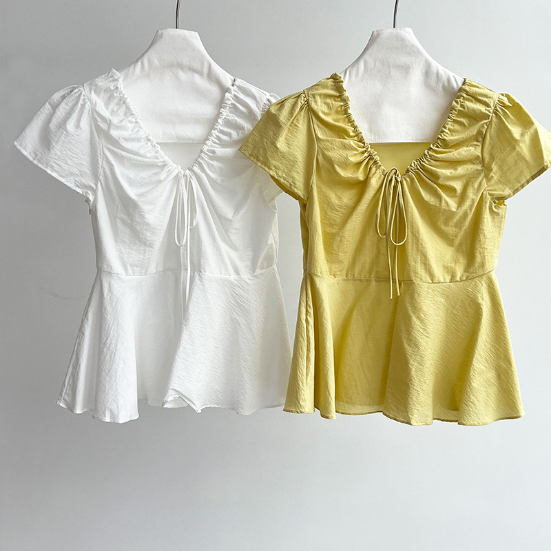V-neck frenum tops summer shirt for women