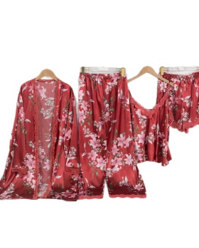 Large yard sexy printing pajamas 4pcs set for women