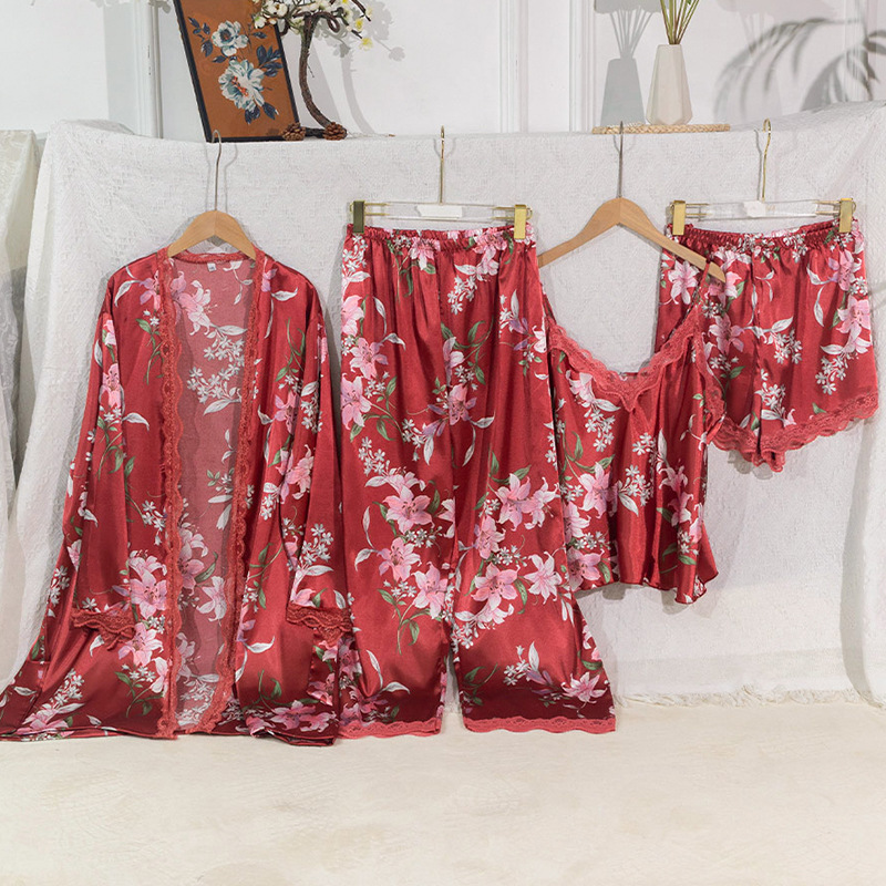 Large yard sexy printing pajamas 4pcs set for women