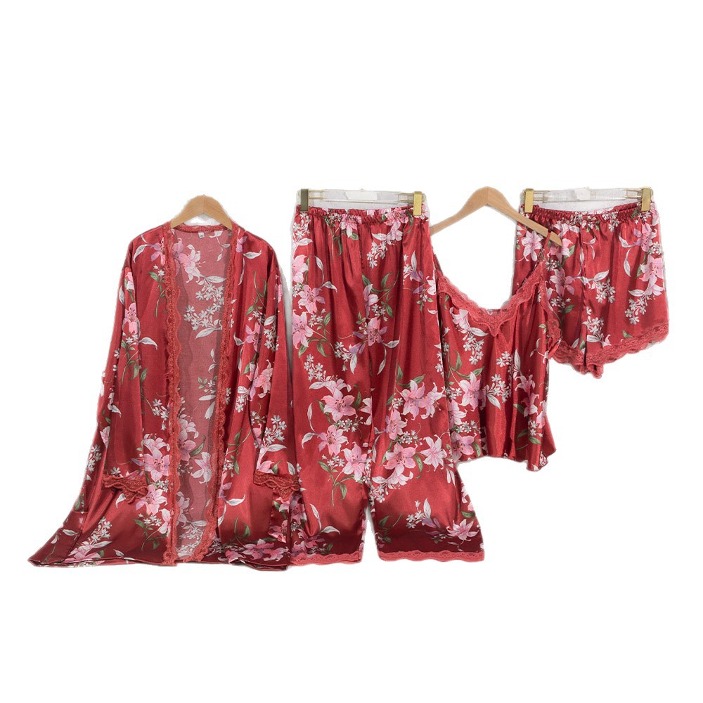 Large yard sexy printing pajamas 4pcs set for women