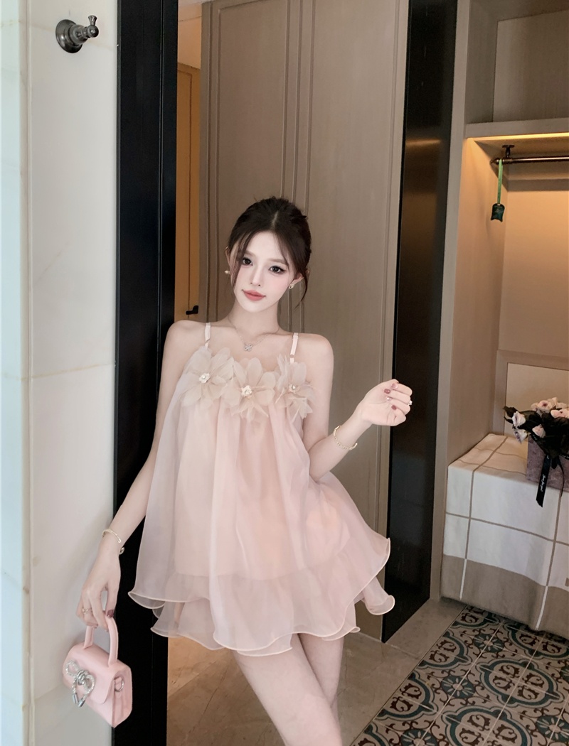 Temperament flowers shirt sling summer tops for women