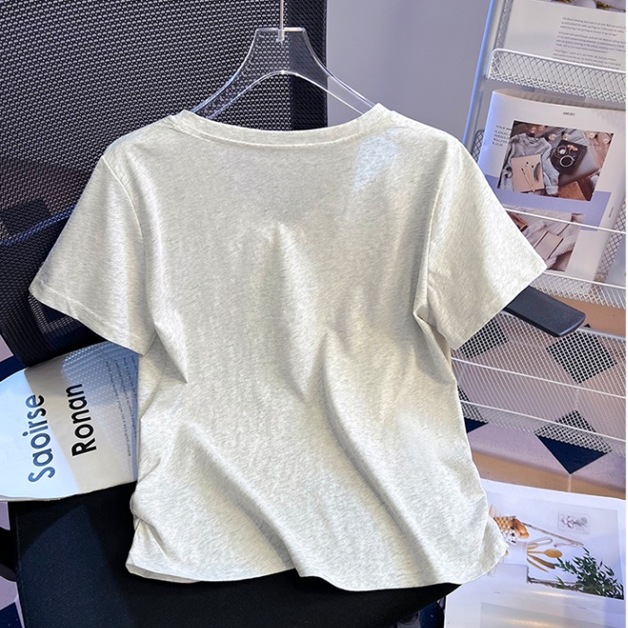 Ice silk summer tops V-neck short sleeve T-shirt for women