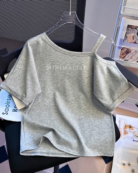 Sloping shoulder T-shirt short sleeve tops for women