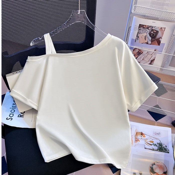 Sloping shoulder T-shirt short sleeve tops for women