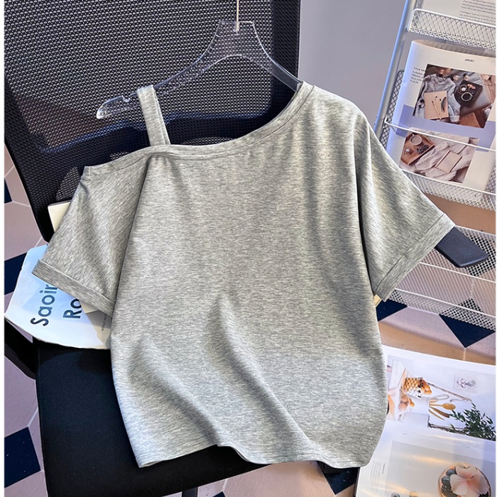Sloping shoulder T-shirt short sleeve tops for women