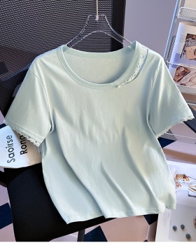 Lace hollow short sleeve T-shirt summer cotton loose tops for women