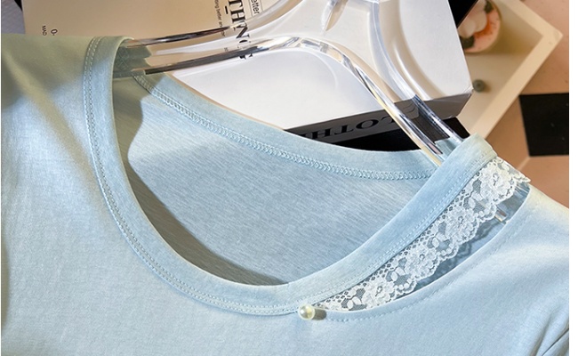 Lace hollow short sleeve T-shirt summer cotton loose tops for women