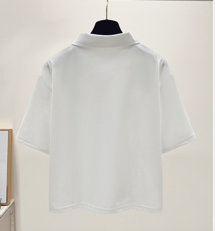Short sleeve embroidery T-shirt summer lapel tops for women