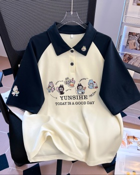 Cartoon slim tops raglan sleeve American style T-shirt for women