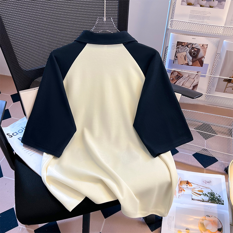 Cartoon slim tops raglan sleeve American style T-shirt for women