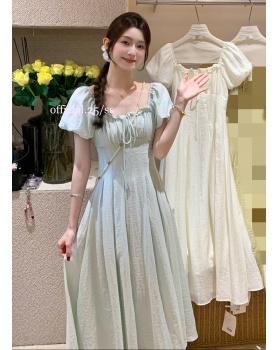 Pure elegant square collar summer France style dress