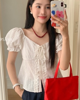 Summer pure tops short sleeve embroidery chiffon shirt for women