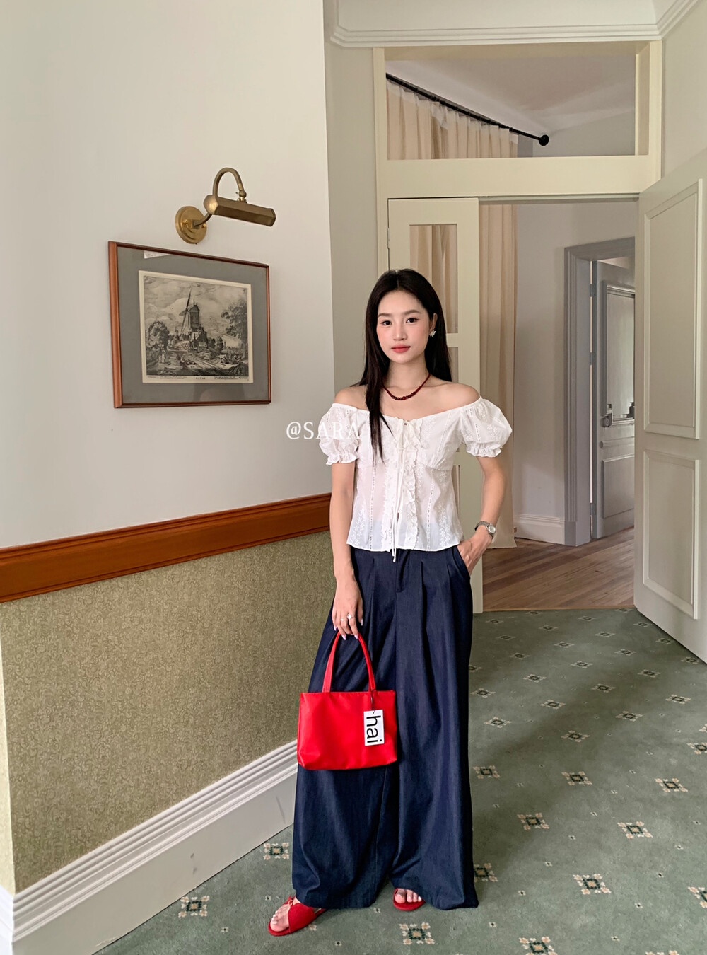 Summer pure tops short sleeve embroidery chiffon shirt for women