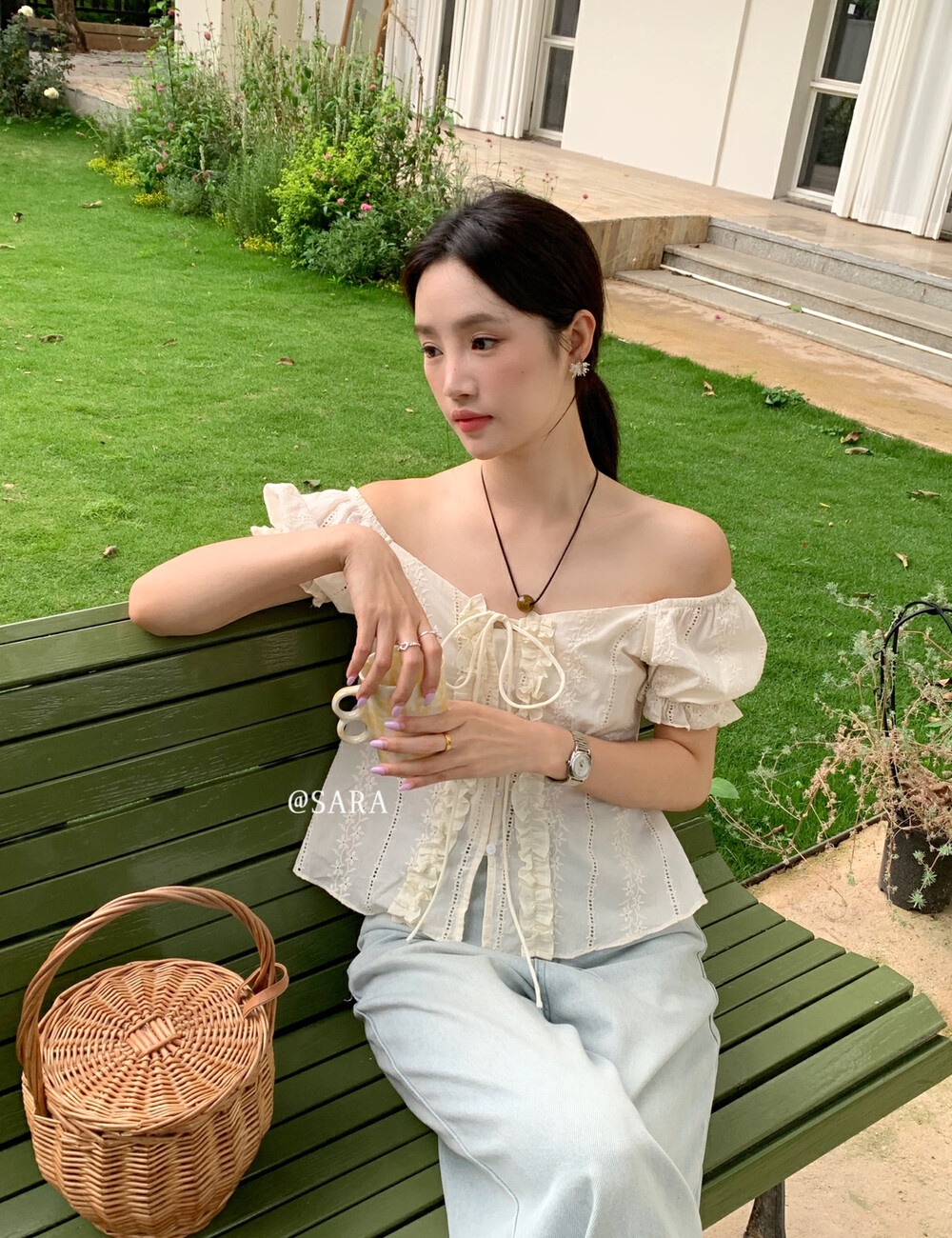 Summer pure tops short sleeve embroidery chiffon shirt for women