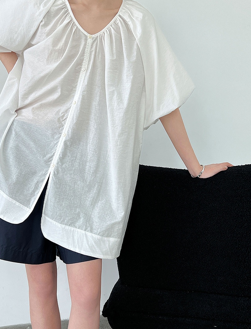 Summer loose shirt lazy puff sleeve cardigan for women