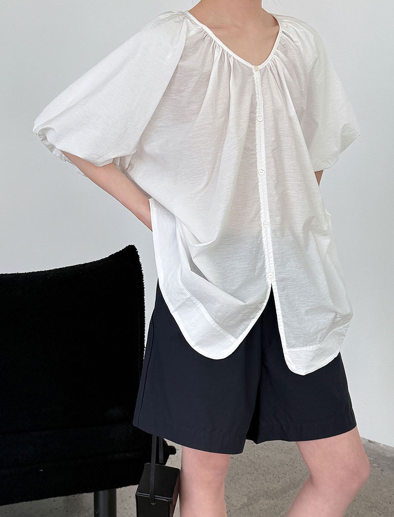 Summer loose shirt lazy puff sleeve cardigan for women